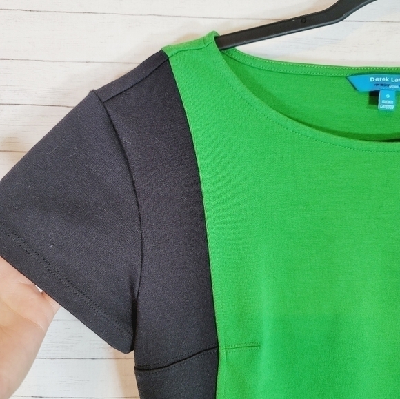 DEREK LAM GREEN & BLACK COLORBLOCK SHEATH DRESS, SZ SMALL - Picture 6 of 12